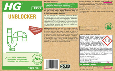 HG Eco Unblocker 1 Litre Eco-Friendly Powerful Drain Unblocker