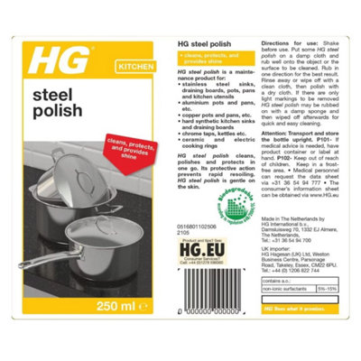 HG Steel Polish, Fast Acting Stainless Steel 3-in-1 Cleaner, 250ml (Pack of 3)