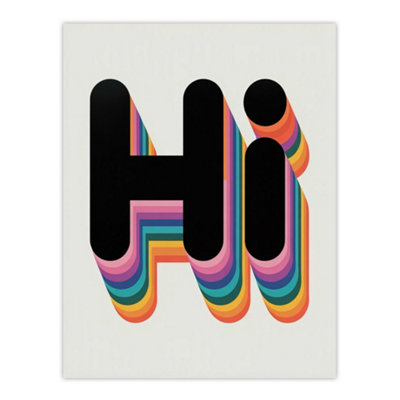 Hi Bold Retro Rainbow Font Colourful Typography Wall Art Print 12X16