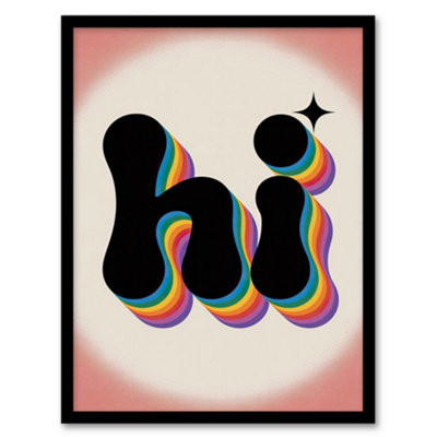Hi Colourful Retro Rainbow Font Typography Framed Wall Art Print 12X16