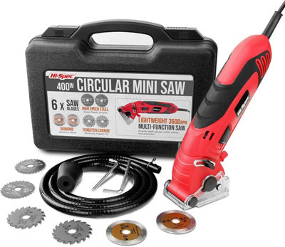 Hi-Spec 11pc 400W Corded Compact Electric Circular Saw Power Saw for Cutting Wood, MDF, Plastic, Drywall, Tiles, Ceramics & Metals