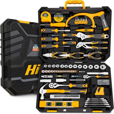 Hi-Spec 122pc Automotive & Home Garage Mechanics Repair Hand Tool Kit Set. Sockets & Ratchet Wrenches in Large Tool Box