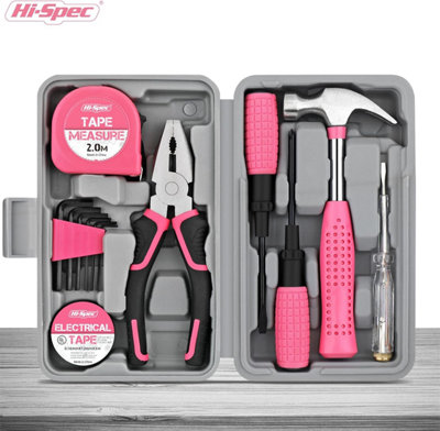 Hi-Spec 13pc Pink Small Compact Hand Tool Kit Set for Home & Office
