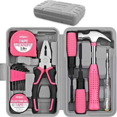 Hi-Spec 13pc Pink Small Compact Womens Ladies Hand Tool Kit Set for Home & Office