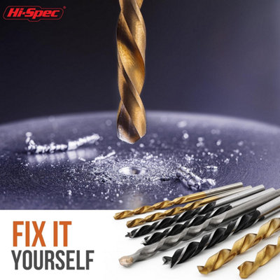 Hi-Spec 16 Pc Compact Multi Steel Drill Bit Set HSS Titanium Coated ...
