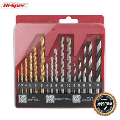 Hi-Spec 16 Pc Compact Multi Steel Drill Bit Set HSS Titanium Coated ...
