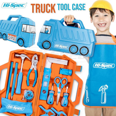 Hi-Spec 17 Piece Kids Tool Kit with Blue Truck Tool Box ideal for gift