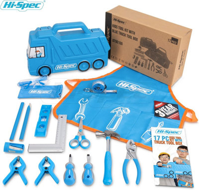 Hi-Spec 17 Piece Kids Tool Kit with Blue Truck Tool Box ideal for gift