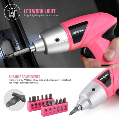 Hi-Spec 19pc 3.6V Pink USB Small Power Screwdriver & Home DIY Tool
