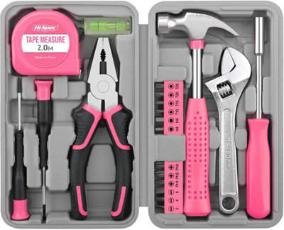 Hi-Spec 20pc Pink Tool Kit Set for Home DIY Repairs Compact Hand