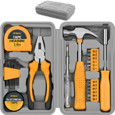 Hi-Spec 24pc Yellow Small Mini Home Hand Tool Kit Set. General Purpose Portable Tool Box for Household & Office Repairs