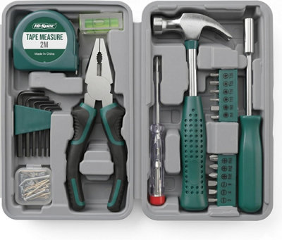Hi-Spec 25pc Green Compact Hand Tool Kit Set for Home & Office DIY ...