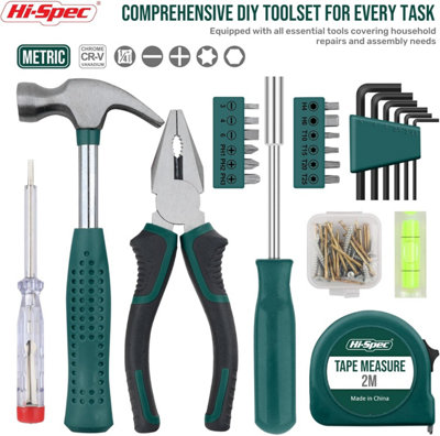 Hi-Spec 25pc Green Compact Hand Tool Kit Set for Home & Office DIY ...