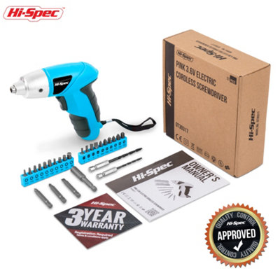 Hi Spec 27pc 3.6V Blue Compact Electric Power Screwdriver Driver Bit Set. USB Rechargeable