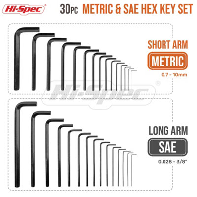 Hi-Spec 30pc Metric Imperial AF Allen Hex Hexagon Wrench Key Set In Case