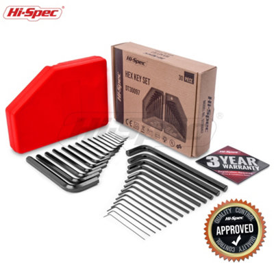 Hi-Spec 30pc Metric Imperial AF Allen Hex Hexagon Wrench Key Set In Case
