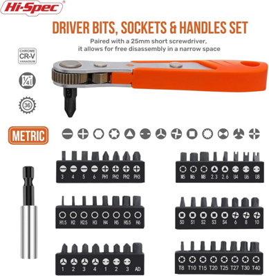 Hi-Spec 36pc 75mm Long Hex Shank Screwdriver Bit Set with Security Torx, Square, XZN, and Multi-Bits