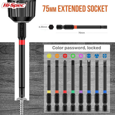 Hi-Spec 36pc 75mm Long Hex Shank Screwdriver Bit Set with Security Torx, Square, XZN, and Multi-Bits