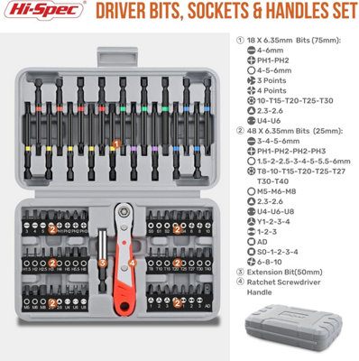 Hi-Spec 36pc 75mm Long Hex Shank Screwdriver Bit Set with Security Torx, Square, XZN, and Multi-Bits