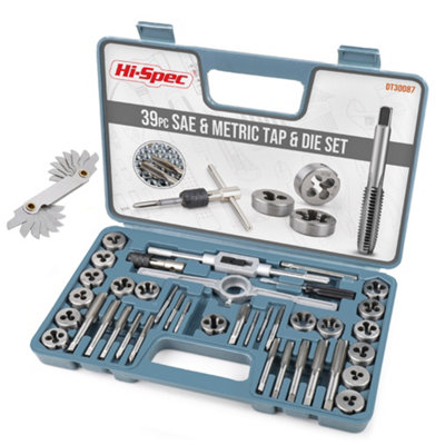 Hi-Spec 39pc Imperial SAE & Metric Tap & Die Set. M3 - M12 / 4 - 1/2in with Tap Wrench & Screw Pitch Gauge Accessories