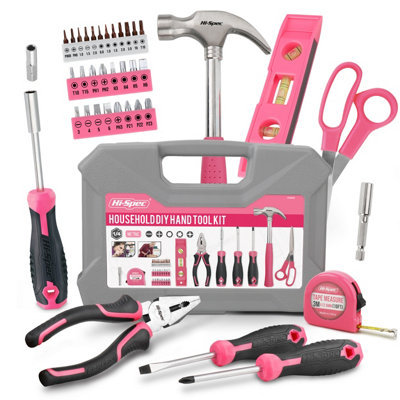 Hi-Spec 42pc Pink Compact Home Hand Tool Kit Set. Household & Office Repairs in a Small Portable Box