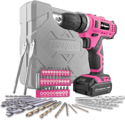 Hi-Spec 50 Piece 12V Pink Drill Driver & Multi Bit Set. High Speed Cordless & Rechargeable Electric Power Screwdriver & Drill