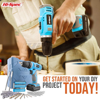 Hi-Spec 50pc Blue 12V Drill Driver Set Cordless Electric Battery Drill ...
