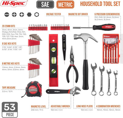 Hi-Spec 53pc Mechanics Hand Tool Kit Set Basic DIY Toolbox for Home