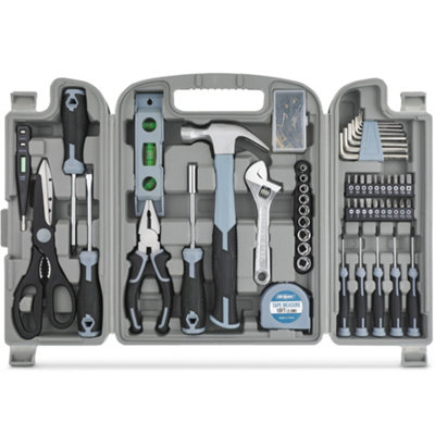 Hi-Spec 54pc Grey Large Home Hand Tool Kit Set in a Portable Tool Box. Complete Household, Office & Garage DIY Repairs