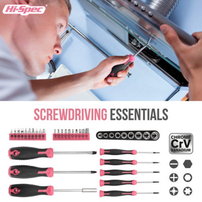 Hi-Spec 56pc Pink Large Home Hand Tool Kit Set. Household, Office ...
