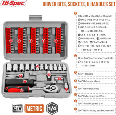 Hi-Spec 69 Piece Compact DIY Tool Kit Set in a Box Case with Screw ...