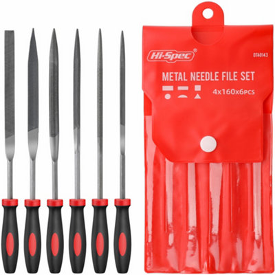 Hi-Spec 6pc Engineers File Set Metal Round Flat Triangular Half Round With Pouch