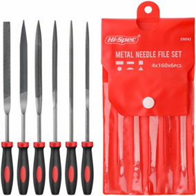 Hi-Spec 6pc Engineers File Set Metal Round Flat Triangular Half Round With Pouch