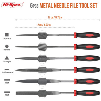 Hi-Spec 6pc Engineers File Set Metal Round Flat Triangular Half Round With Pouch
