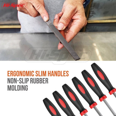 Hi-Spec 6pc Engineers File Set Metal Round Flat Triangular Half Round With Pouch