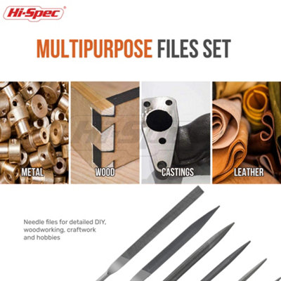 Hi-Spec 6pc Engineers File Set Metal Round Flat Triangular Half Round With Pouch