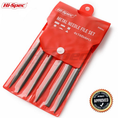 Hi-Spec 6pc Engineers File Set Metal Round Flat Triangular Half Round With Pouch
