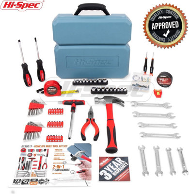 Hi-Spec 73pc Complete Household Tool Box Essential Kit with Hand Tools