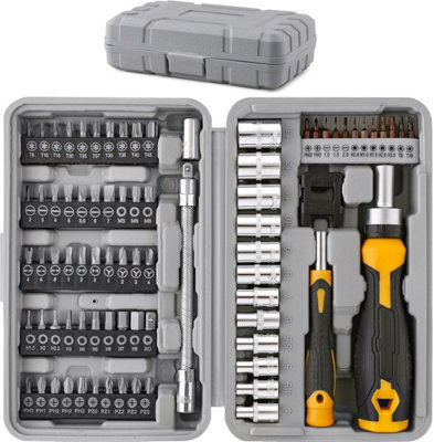 Hi-Spec 79pc Multi Screw Driver Bit Set and 1/4 inch Socket Set with Handles