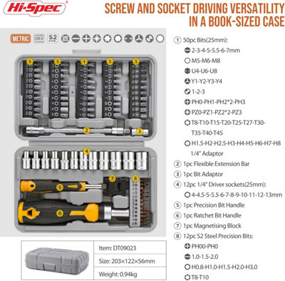 Hi-Spec 79pc Multi Screw Driver Bit Set and 1/4 inch Socket Set with Handles