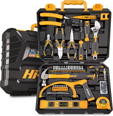 Hi-Spec 82pc Yellow Large Home Hand Tool Kit Set in a Portable Tool Box. Complete Household, Office & Garage DIY Repairs