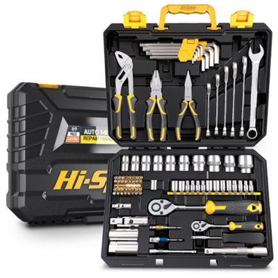 Hi-Spec 89pc Automotive & Home Garage Mechanics Repair Hand Tool Kit Set. Sockets & Ratchet Wrenches in Large Tool Box