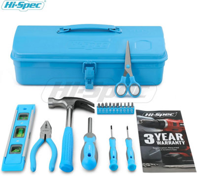 Hi-Spec Blue Beginner Tool Kit Set. Complete Real Hand Tools for