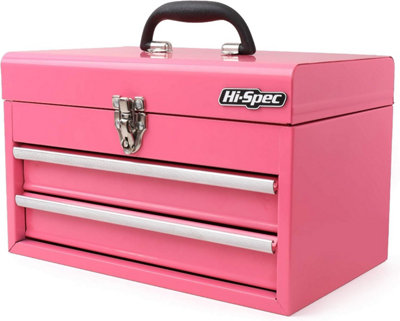 Hi-Spec Pink Steel Metal Chest & Drawers Tool Organiser Box / Carry Case: High-Gloss Finish Portable Storage for Everyday Use