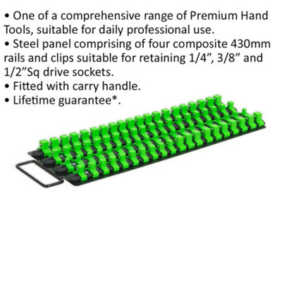 HI-VIS 1/4" 3/8" & 1/2" Square Drive Bit Holder with Retaining Rail Storage