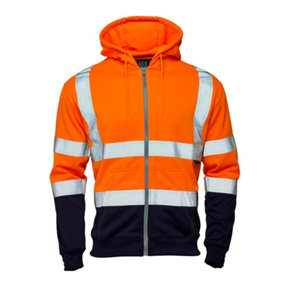 Hi Vis 2 Tone Hooded Zipped Sweatshirt-Orange/Navy - 2XLarge