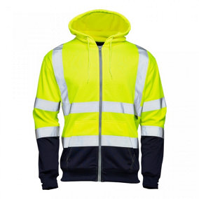 Hi Vis 2 Tone Hooded Zipped Sweatshirt-Yellow/Navy - Large