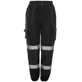 Hi-Vis Black Jogging trousers 2 Band - 2Xlarge