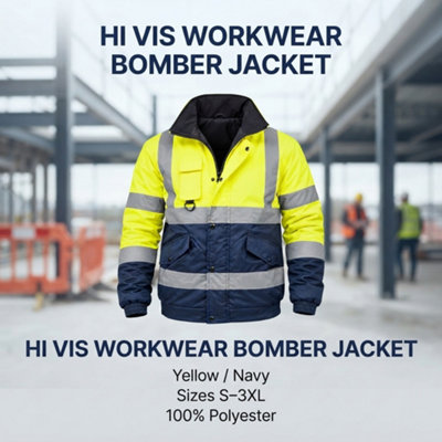Hi Vis Bomber Jacket Men Padded Reflective Safety Workwear Coat ...