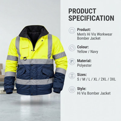 Hi Vis Bomber Jacket Men Padded Reflective Safety Workwear Coat ...